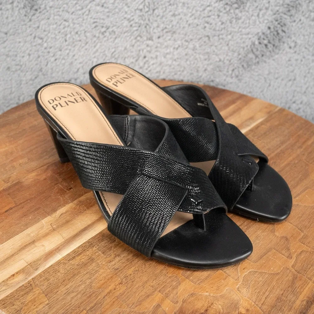 Donald Pliner Aylla Black Criss Cross Heeled Women's‎ Sandals, Sz 6 M Summer
